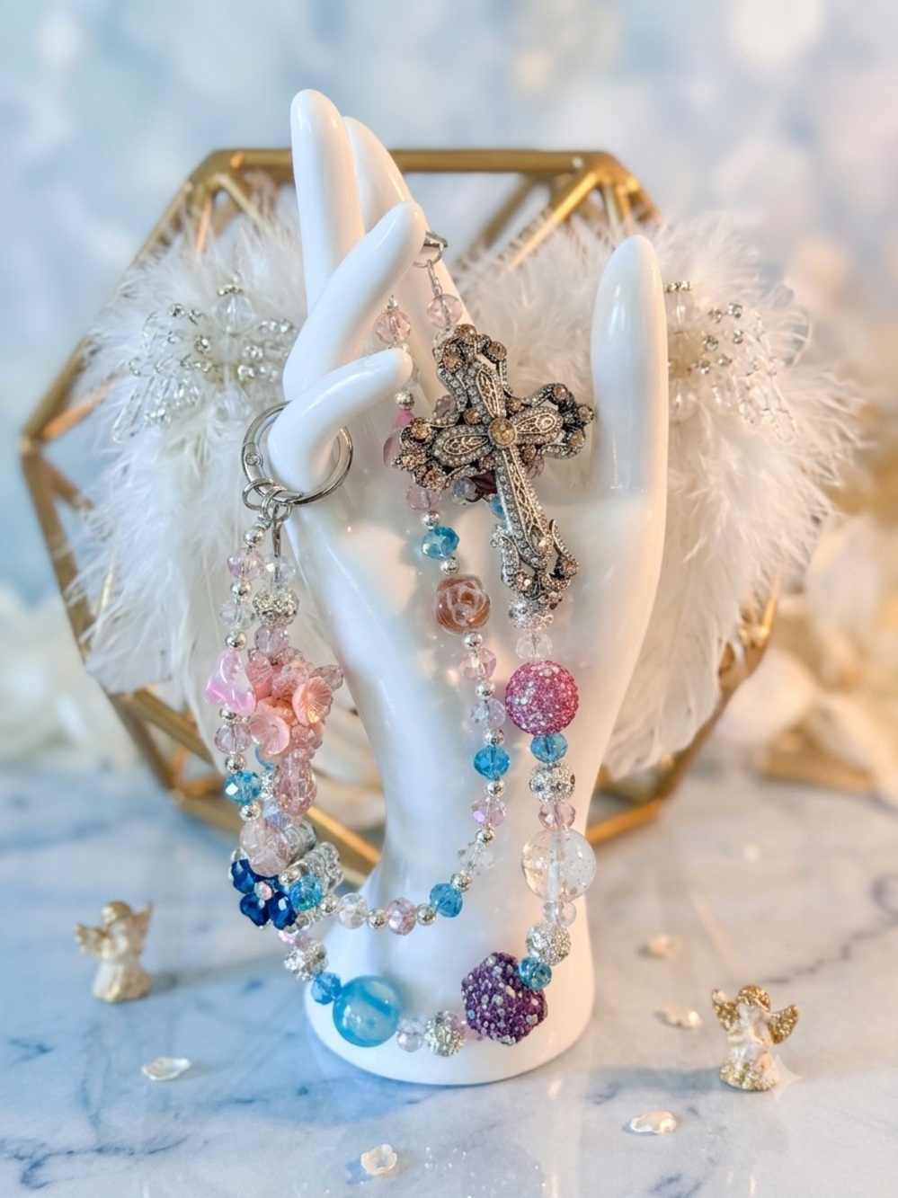 Multicolor Beaded Cross Bag Charm